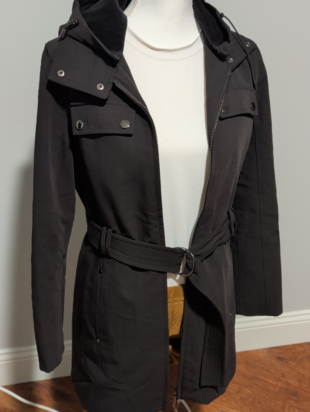 Metro Black Hooded Belted Trench Coat